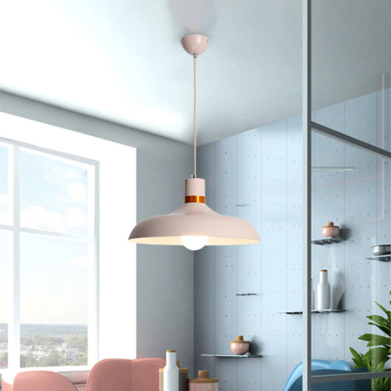 Macaron Style Pendant Lamp: Barn Shade Aluminum Restaurant Ceiling Light Fixture In Grey/Blue Pink