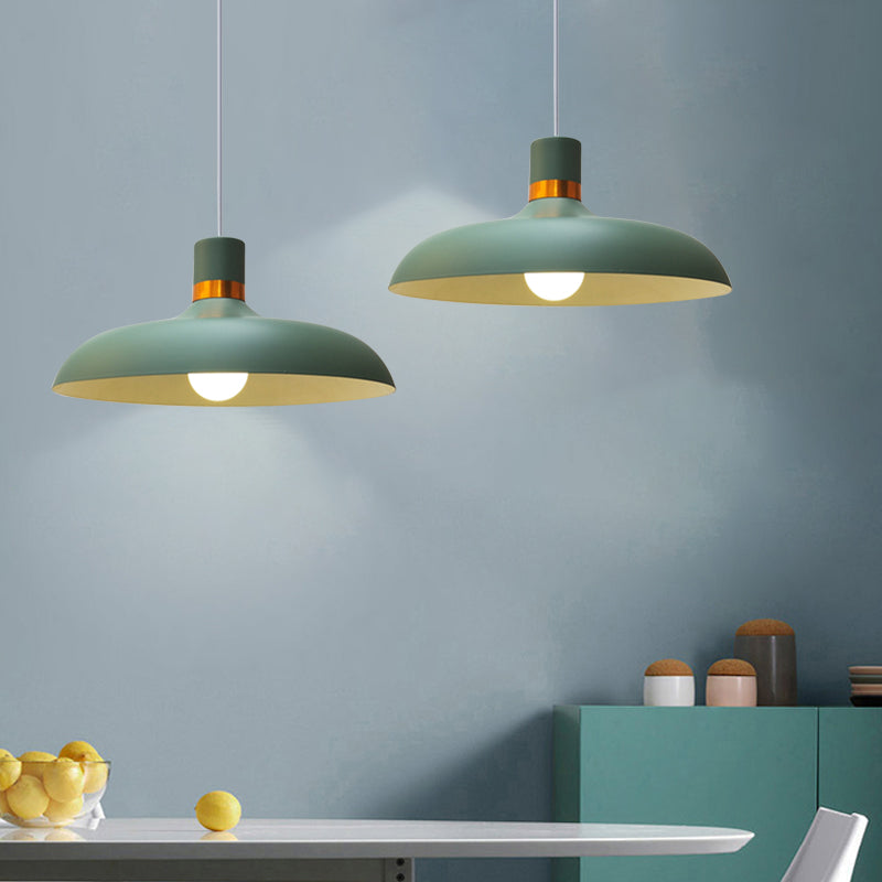 Macaron Style Pendant Lamp: Barn Shade Aluminum Restaurant Ceiling Light Fixture In Grey/Blue Green