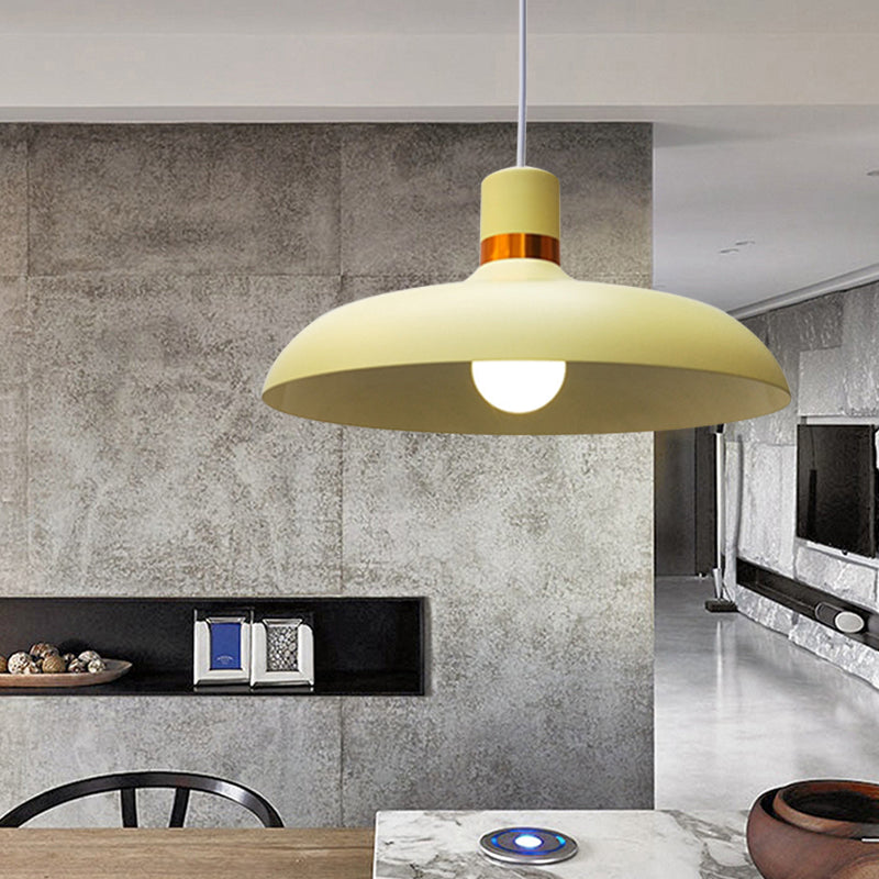 Macaron Style Pendant Lamp: Barn Shade Aluminum Restaurant Ceiling Light Fixture In Grey/Blue