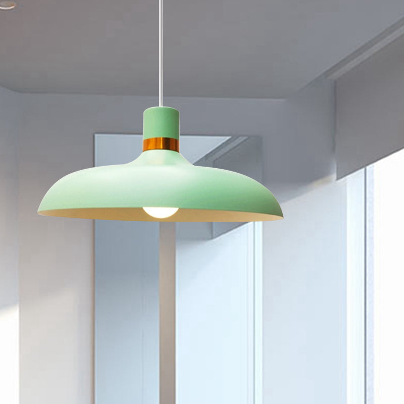 Macaron Style Pendant Lamp: Barn Shade Aluminum Restaurant Ceiling Light Fixture In Grey/Blue Blue