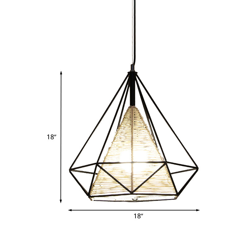 Diamond Rattan Hanging Pendant Light - Modern 1 Light Beige Ceiling Light for Kitchen Island - 15"/18"/19.5" Wide