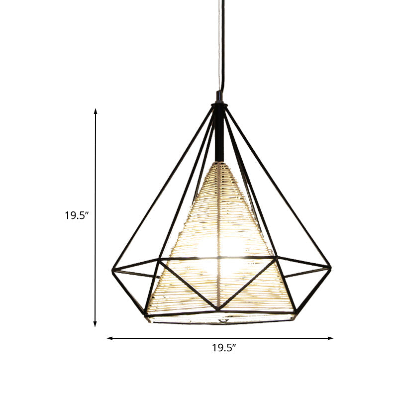Diamond Rattan Hanging Pendant Light - Modern 1 Light Beige Ceiling Light for Kitchen Island - 15"/18"/19.5" Wide