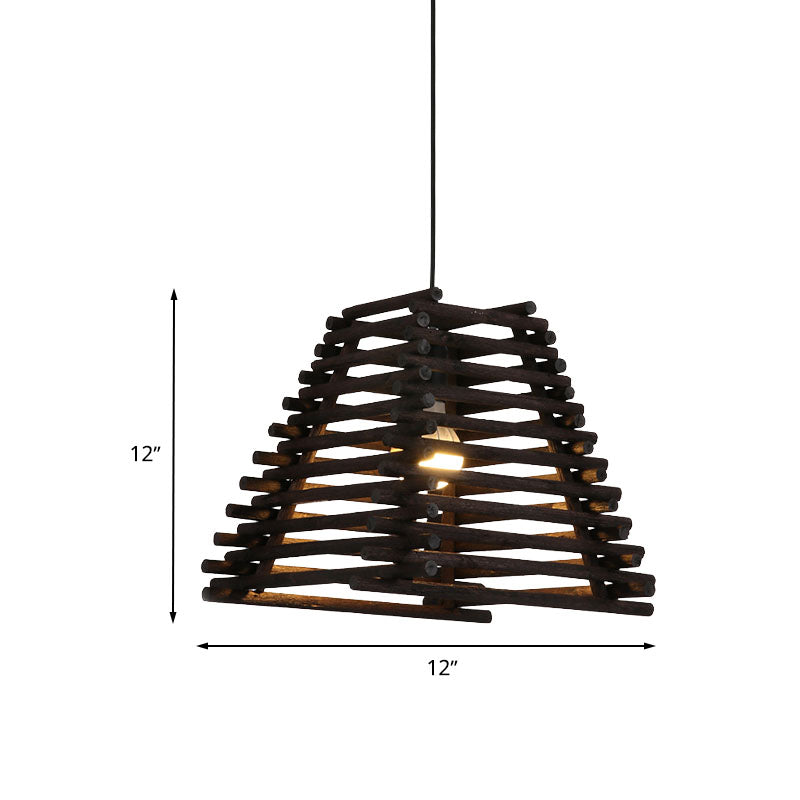Rustic Trapezoid Hanging Bamboo Pendant Light For Dining Room - Brown