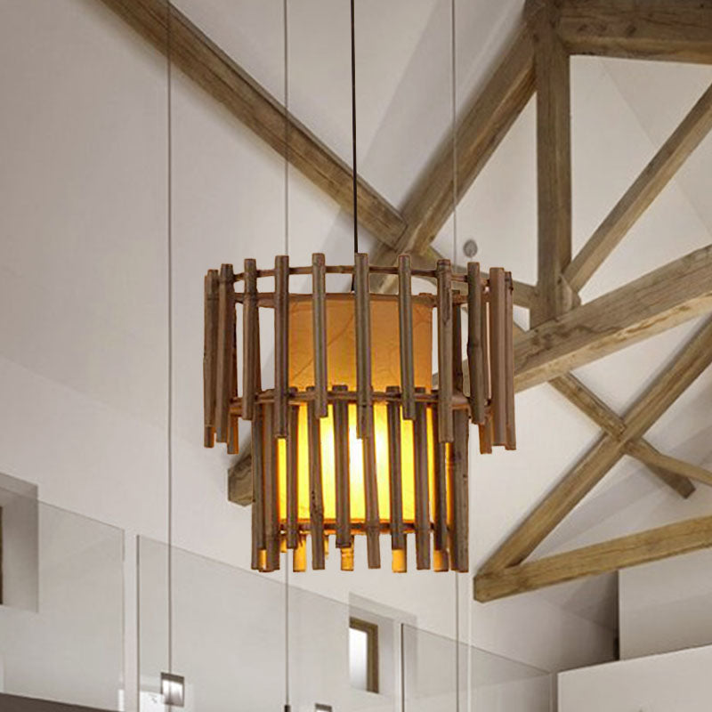Luminaire suspendu rustique en bambou pour salon - Beige, 1 lampe