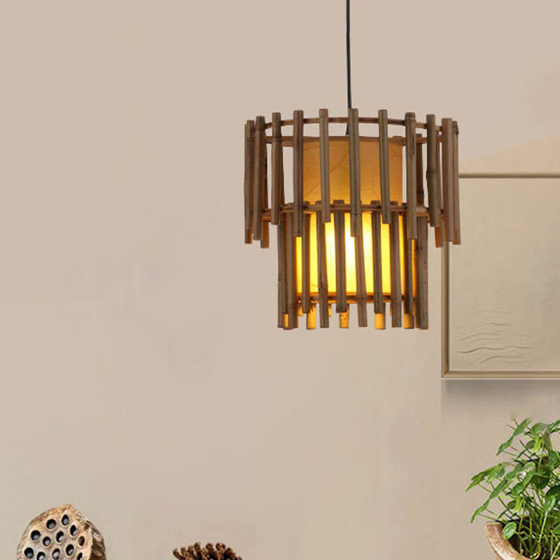 Luminaire suspendu rustique en bambou pour salon - Beige, 1 lampe