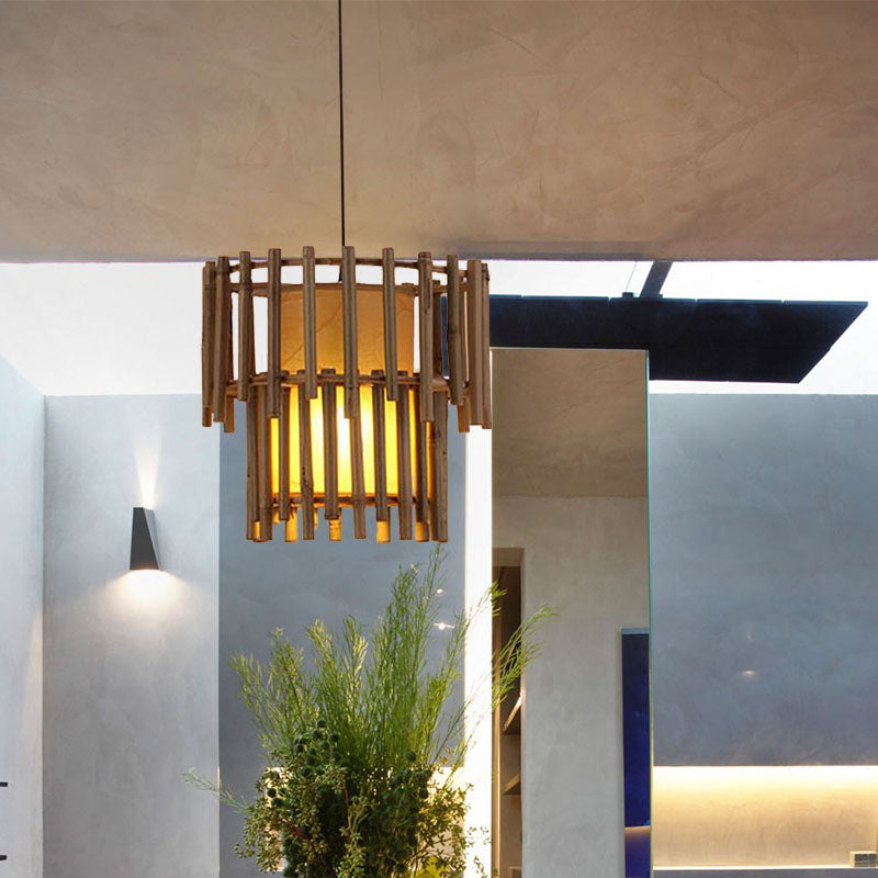 Luminaire suspendu rustique en bambou pour salon - Beige, 1 lampe