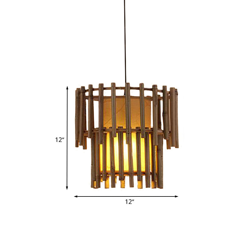 Luminaire suspendu rustique en bambou pour salon - Beige, 1 lampe