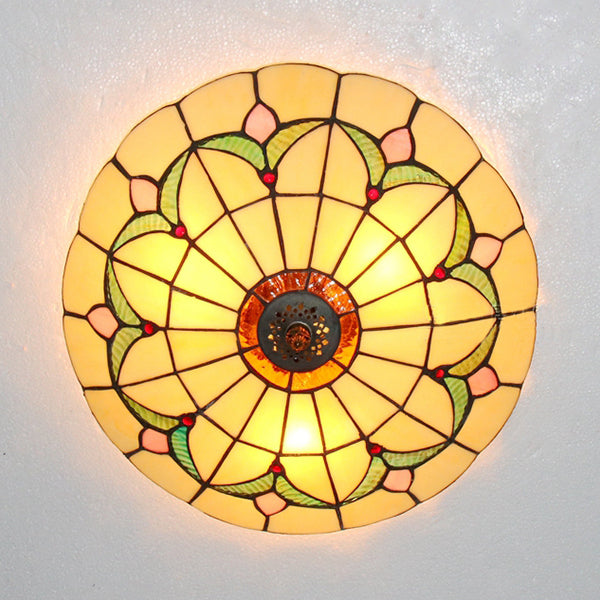 Plafonnier en verre teinté Tiffany Loft - Plafonnier encastré Magnolia aux nuances multicolores pour chambre à coucher