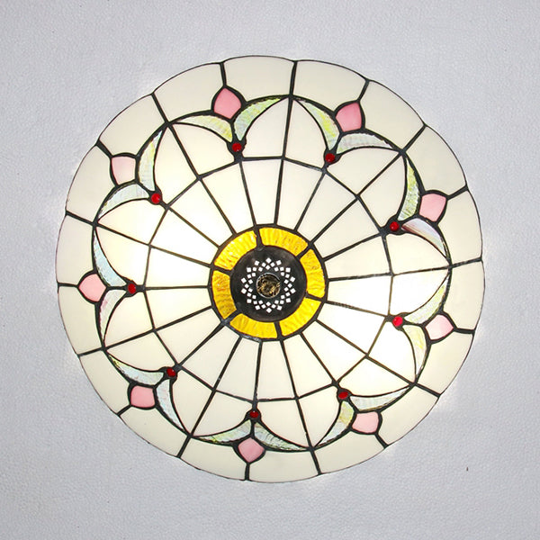 Plafonnier en verre teinté Tiffany Loft - Plafonnier encastré Magnolia aux nuances multicolores pour chambre à coucher