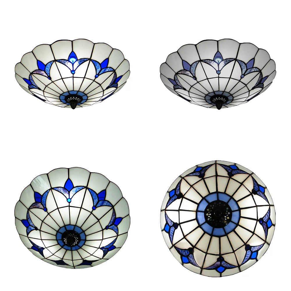 Plafonnier en verre teinté Tiffany Loft - Plafonnier encastré Magnolia aux nuances multicolores pour chambre à coucher