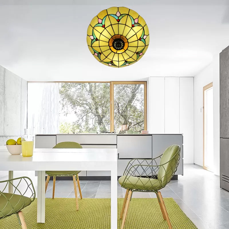Plafonnier en verre teinté Tiffany Loft - Plafonnier encastré Magnolia aux nuances multicolores pour chambre à coucher