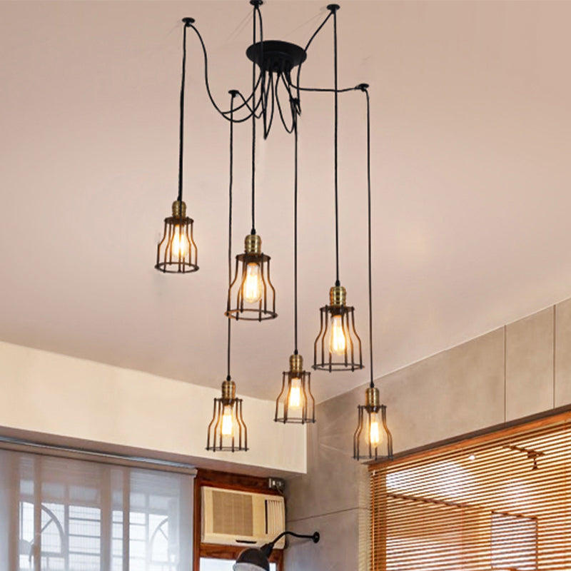 Stylish Vintage Metal Swag Pendant Lamp with Wire Guard - Black