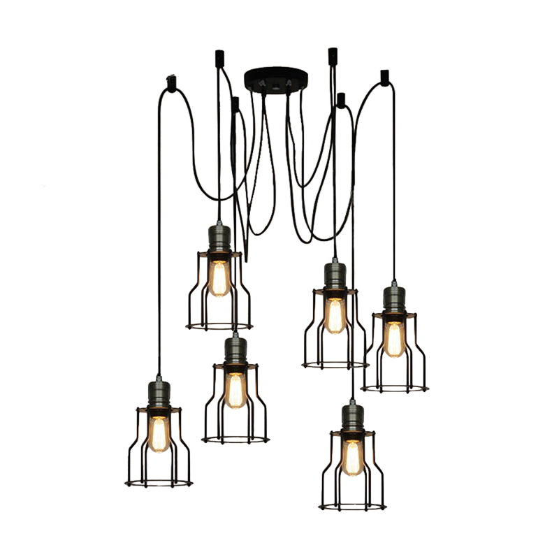 Stylish Vintage Metal Swag Pendant Lamp with Wire Guard - Black