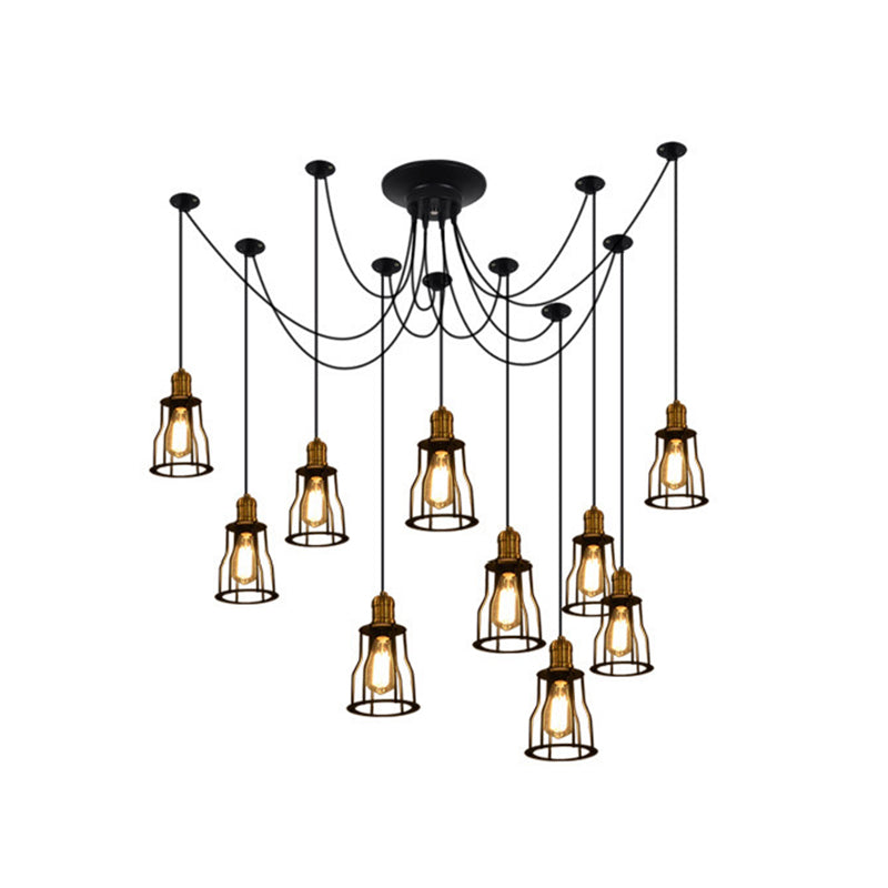Stylish Vintage Metal Swag Pendant Lamp with Wire Guard - Black