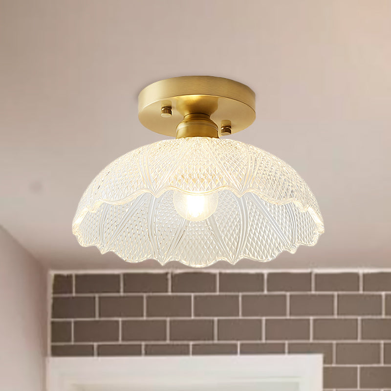 Industrial Semi Flush Ceiling Light with Clear Textured Glass Shade