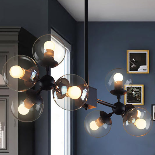 Modern Black Branch Pendant Light with Clear Glass Chandelier - 8 Bulbs for Living Room