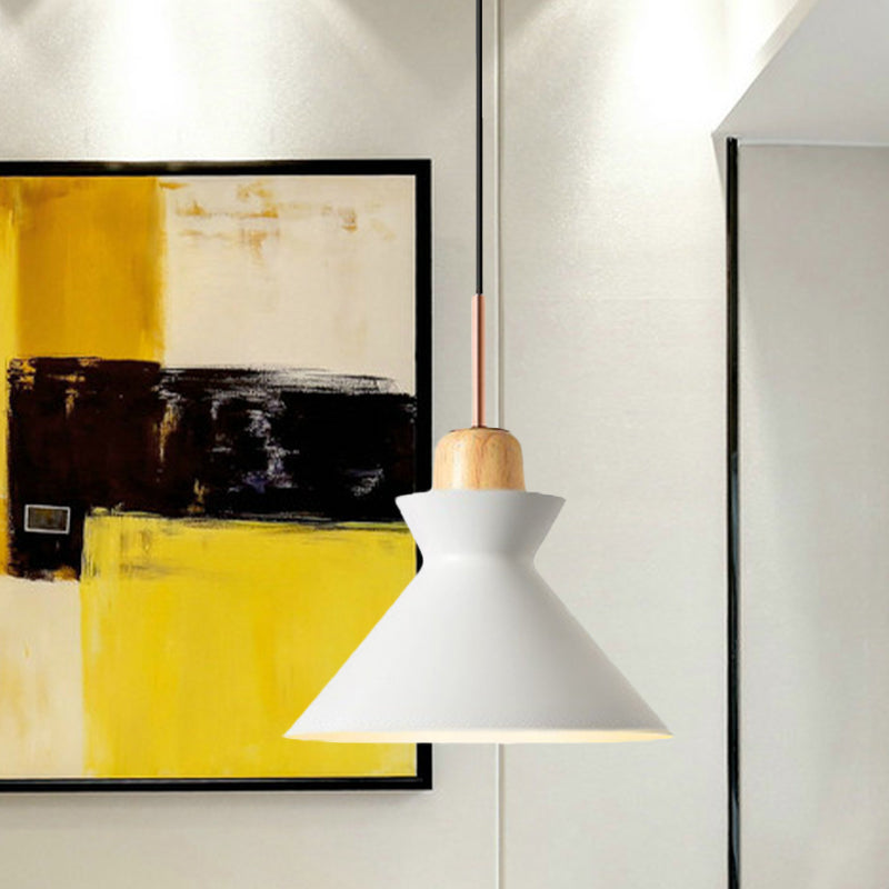 Nordic Conic Hanging Lamp: Stylish Metal and Wood Pendant Lighting (Grey/White) for Living Room