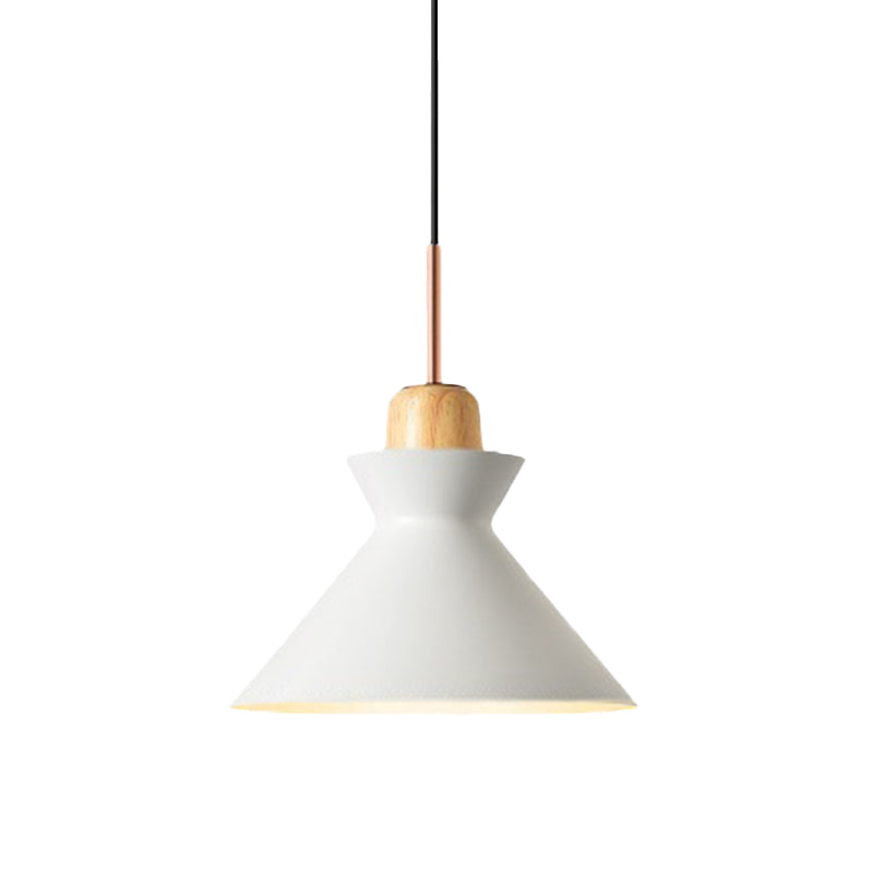 Nordic Conic Hanging Lamp: Stylish Metal and Wood Pendant Lighting (Grey/White) for Living Room