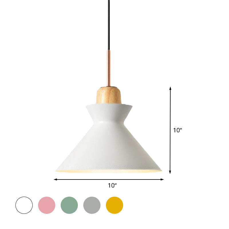 Nordic Conic Hanging Lamp: Stylish Metal and Wood Pendant Lighting (Grey/White) for Living Room