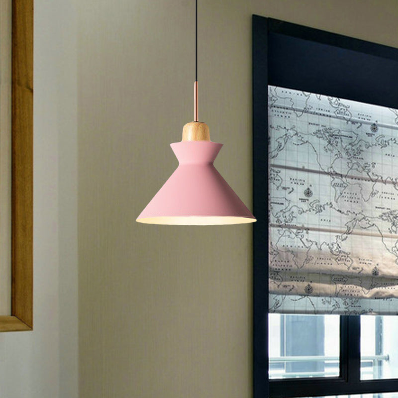 Nordic Conic Hanging Lamp: Stylish Metal and Wood Pendant Lighting (Grey/White) for Living Room