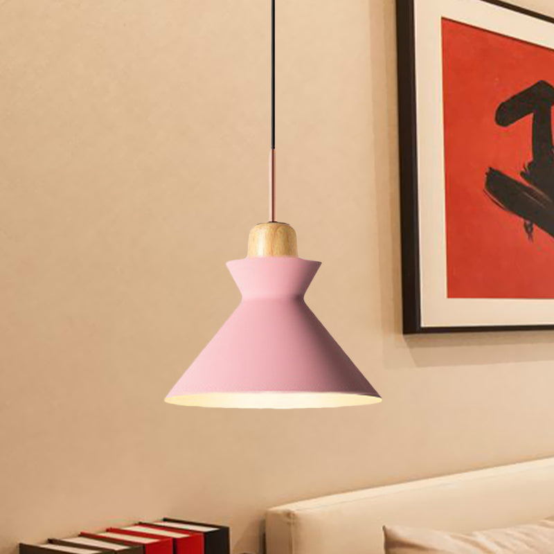 Nordic Conic Hanging Lamp: Stylish Metal and Wood Pendant Lighting (Grey/White) for Living Room