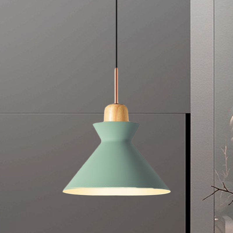 Nordic Conic Hanging Lamp: Stylish Metal and Wood Pendant Lighting (Grey/White) for Living Room
