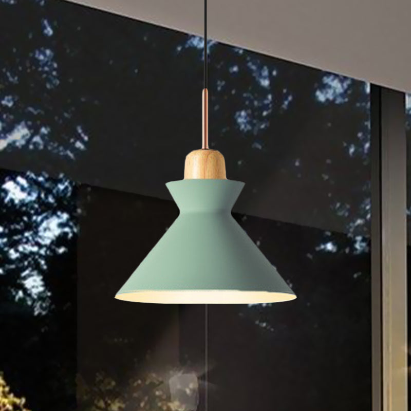 Nordic Conic Hanging Lamp: Stylish Metal and Wood Pendant Lighting (Grey/White) for Living Room