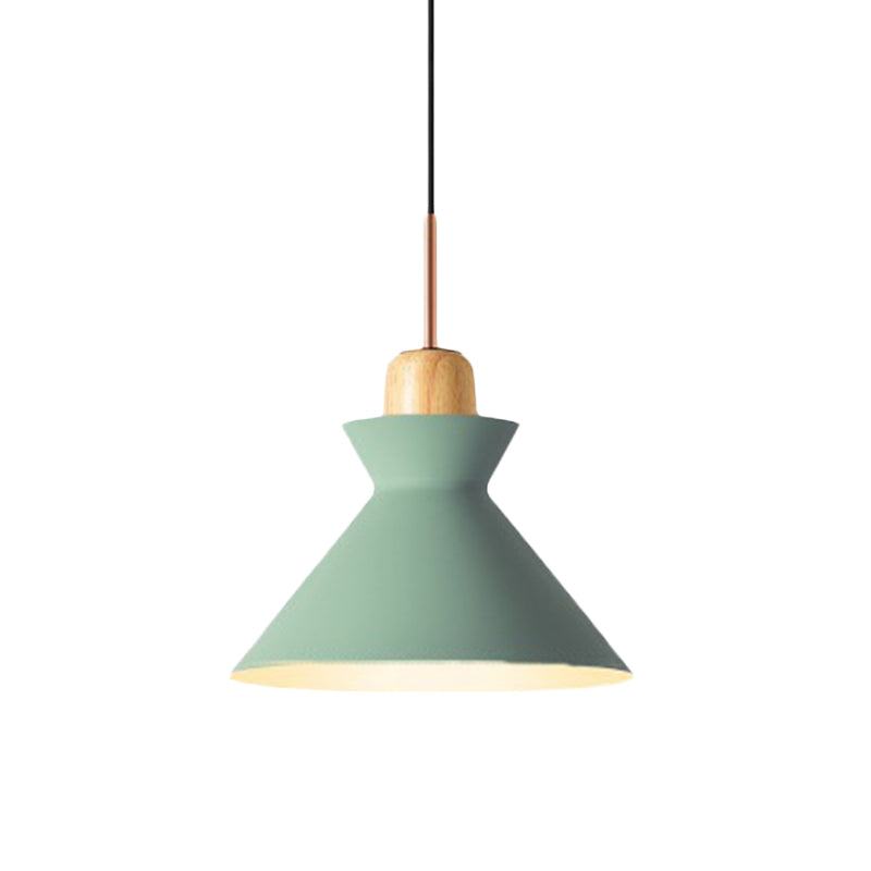 Nordic Conic Hanging Lamp: Stylish Metal and Wood Pendant Lighting (Grey/White) for Living Room