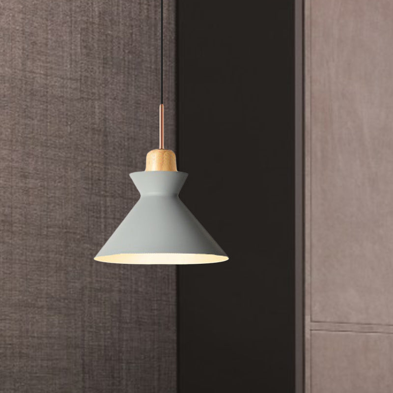 Nordic Conic Hanging Lamp: Stylish Metal and Wood Pendant Lighting (Grey/White) for Living Room