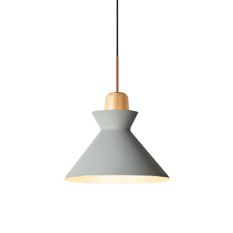 Nordic Conic Hanging Lamp: Stylish Metal and Wood Pendant Lighting (Grey/White) for Living Room