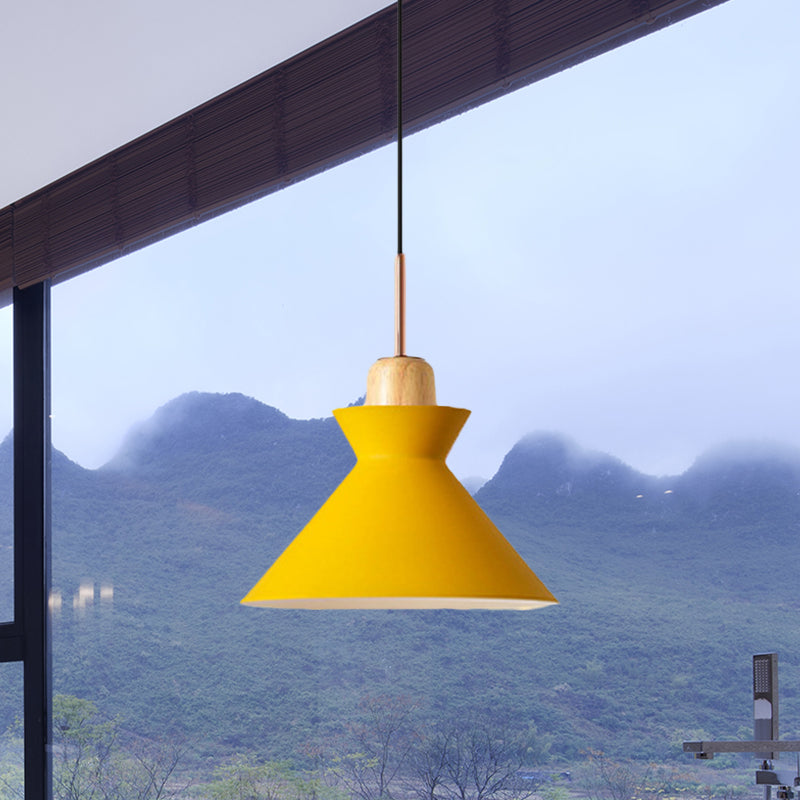 Nordic Conic Hanging Lamp: Stylish Metal and Wood Pendant Lighting (Grey/White) for Living Room