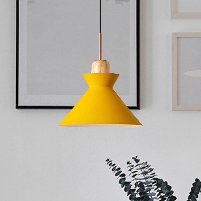 Nordic Conic Hanging Lamp: Stylish Metal and Wood Pendant Lighting (Grey/White) for Living Room