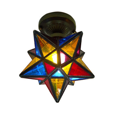 Tiffany Colorful Glass Flush Mount Ceiling Light for Corridor - Star/Polygon Shaped