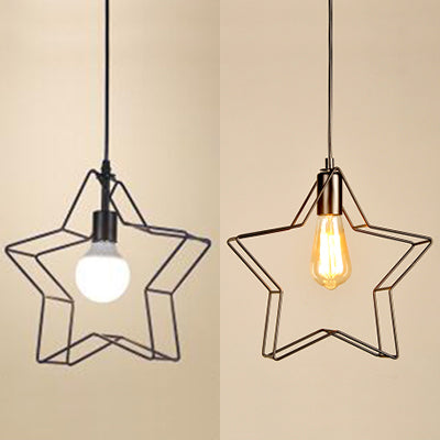 Minimalist Black/Bronze Metal Wire Pendant Lighting for Living Room - Star Ceiling Hanging Light with 1 Light