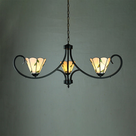 Retro Style Stained Glass Suspension Light with Leaf Pattern for Bedroom