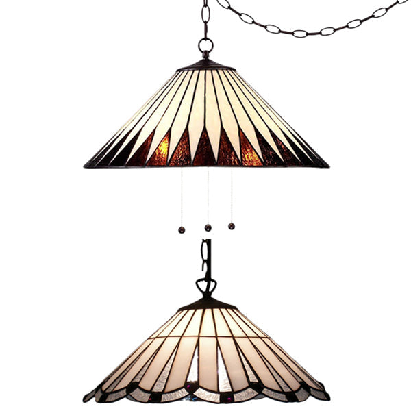 Lampe à suspension conique Tiffany - Verre teinté blanc/marron - Suspension de plafond à 1 ampoule pour salle à manger