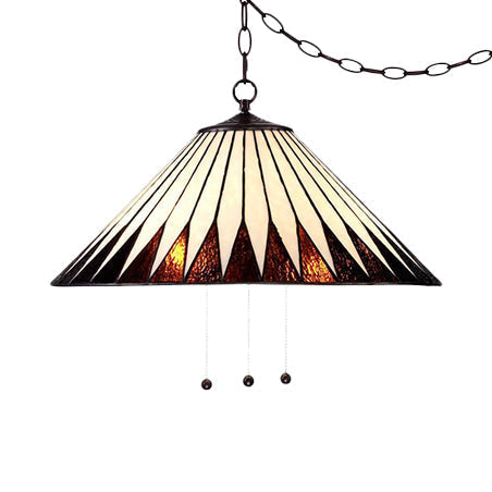 Lampe à suspension conique Tiffany - Verre teinté blanc/marron - Suspension de plafond à 1 ampoule pour salle à manger