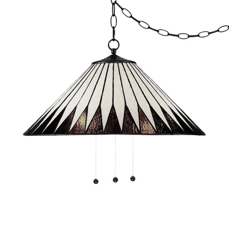 Lampe à suspension conique Tiffany - Verre teinté blanc/marron - Suspension de plafond à 1 ampoule pour salle à manger