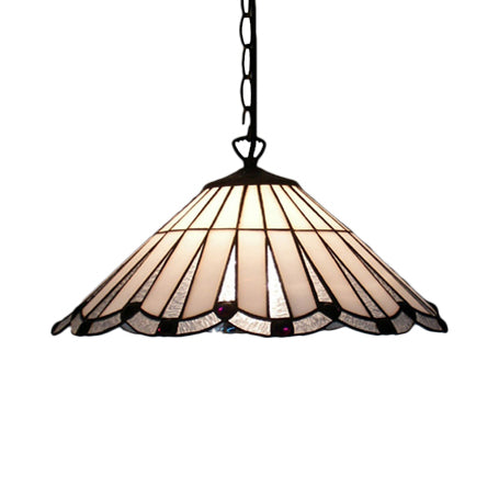 Lampe à suspension conique Tiffany - Verre teinté blanc/marron - Suspension de plafond à 1 ampoule pour salle à manger