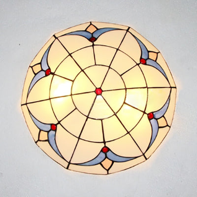 Plafonnier encastré traditionnel en vitrail de style loft en bleu et blanc