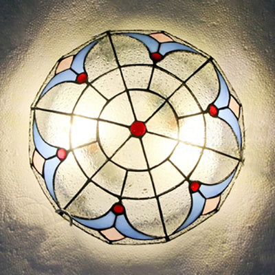 Vintage Magnolia Stained Glass Flush Ceiling Light in White/Clear for Bedroom