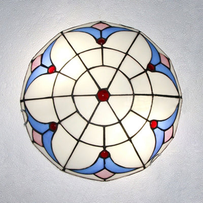 Vintage Magnolia Stained Glass Flush Ceiling Light In White/Clear For Bedroom White / 12