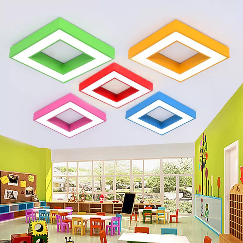 Contemporary Acrylic Square Flush Mount Light for Child's Bedroom Ceiling