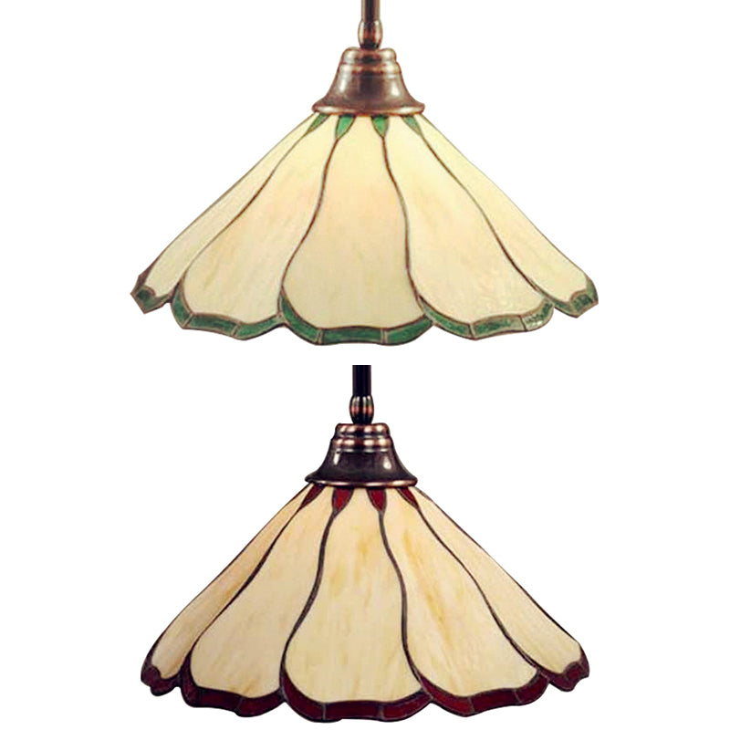 Lampe à suspension en verre artistique rouge/vert de style Tiffany fabriquée à la main - Motif fleur de tête