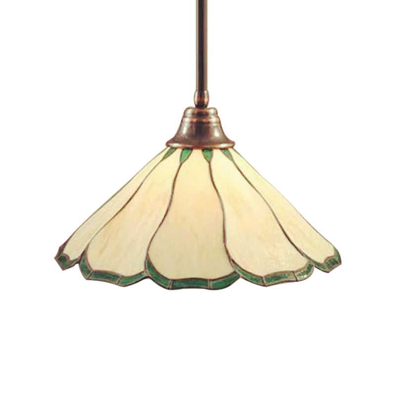 Lampe à suspension en verre artistique rouge/vert de style Tiffany fabriquée à la main - Motif fleur de tête