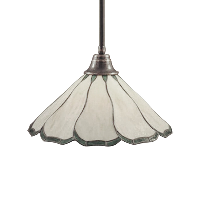 Lampe à suspension en verre artistique rouge/vert de style Tiffany fabriquée à la main - Motif fleur de tête