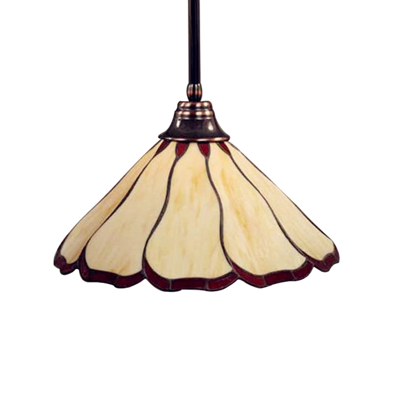 Lampe à suspension en verre artistique rouge/vert de style Tiffany fabriquée à la main - Motif fleur de tête