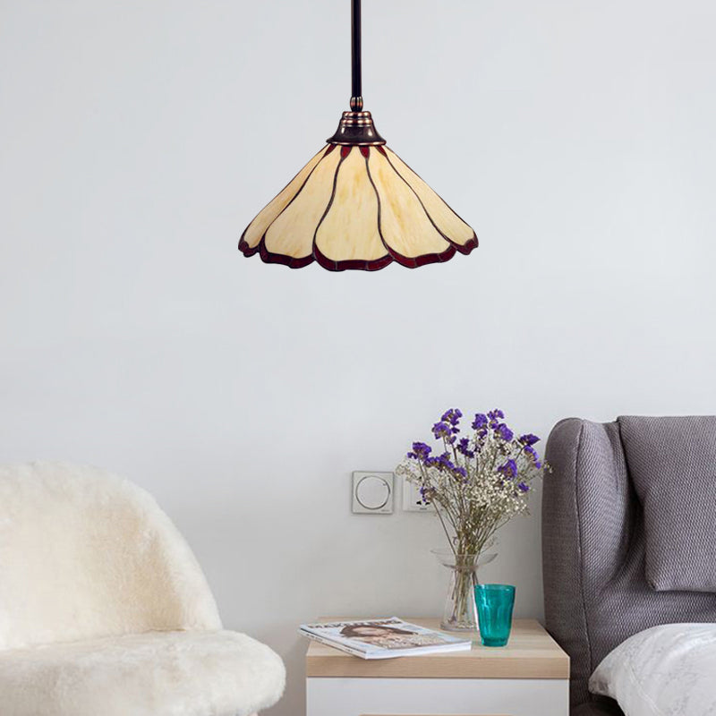 Lampe à suspension en verre artistique rouge/vert de style Tiffany fabriquée à la main - Motif fleur de tête