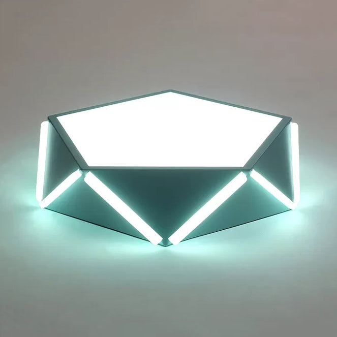 Diamond Acrylic Led Ceiling Lamp - Cafe Pentagon Macaron Style Blue / 16 White