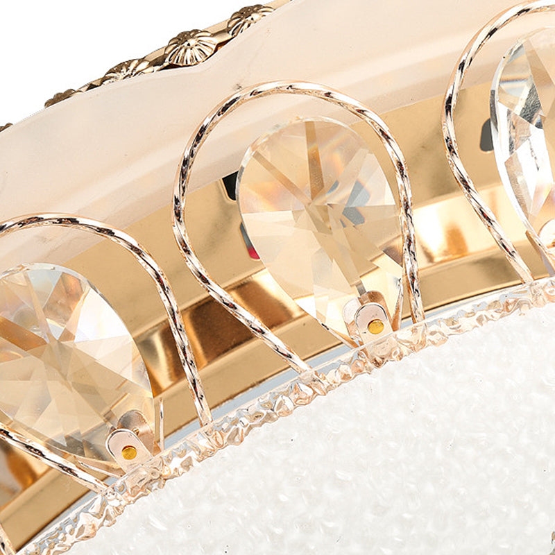 Modern White Glass Bowl Ceiling Lamp with LED Lighting and K9 Crystal Accent - 12"/16"/19.5" Wide